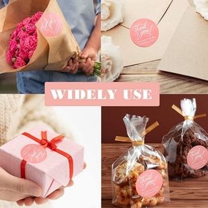 100  1.5-inch Thank You Stickers Pink/White